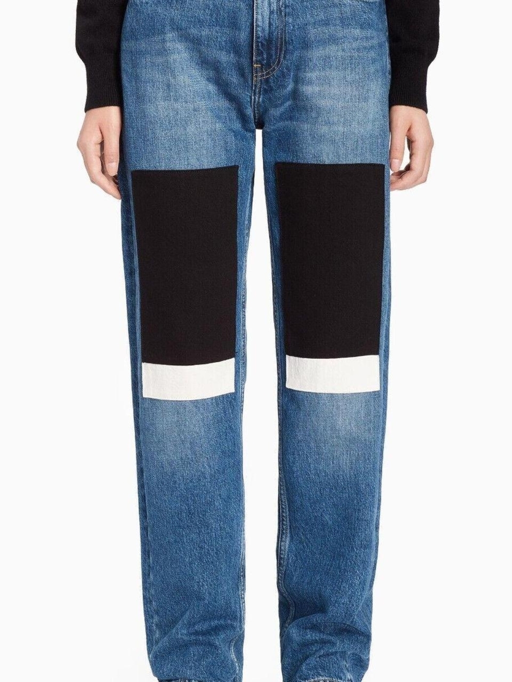 Calvin Klein Blue Straight-Leg Jeans with Black & White Knee Panels